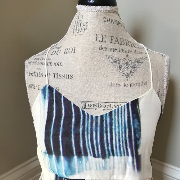 Tibi Peplum Racerback Blouse Top Shirt Womens 4 Cream Blue Sleeveless V-Neck - Picture 4 of 11